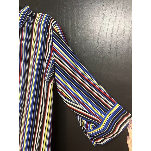 Notations Woman 1X Multicolor Striped Button Front Blouse 3/4 Sleeve - Picture 5 of 9